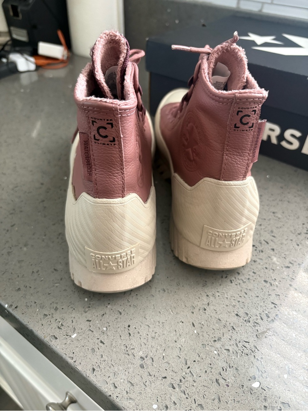 Converse Pink Leather High-Top Platform Sneakers - Picture 4 of 6